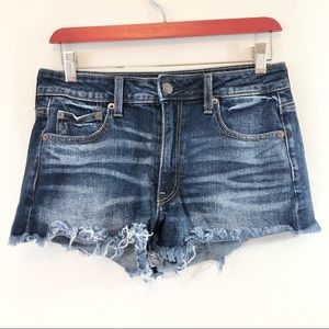 AEO Vintage Hi-Rise Festival Dark Wash Raw Hem Cutoff Denim Shorts 6